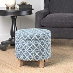 Homepop Home Decor | Upholstered Round Storage Ottoman | Ottoman With Storage For Living Room & Bedroom With Flared Legs, Navy Blue Geometric Pattern 13 Homepop Home Decor | Upholstered Round Storage Ottoman | Ottoman With Storage For Living Room & Bedroom With Flared Legs, Navy Blue Geometric Pattern -Amazon Store 51aELVzGjqL