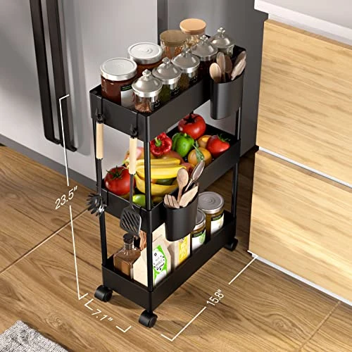 Pipishell Slim Storage Cart With Wheels, Bathroom Cart Bathroom Storage Organizer, Rolling Cart For Bathroom, Laundry Room, Kitchen, Narrow Space, Black PIUC04 6 Pipishell Slim Storage Cart With Wheels, Bathroom Cart Bathroom Storage Organizer, Rolling Cart For Bathroom, Laundry Room, Kitchen, Narrow Space, Black PIUC04 - Image 4