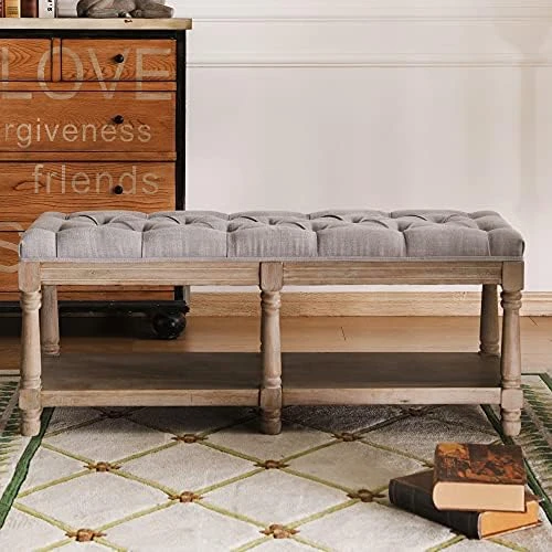 Janoray Farmhouse Storage Bench Wooden Entryway Linen Upholstered Ottoman Button Tufted Bench For Bedroom End Of Bed Hallway Organizer, Beige, 32 Inch 14 Janoray Farmhouse Storage Bench Wooden Entryway Linen Upholstered Ottoman Button Tufted Bench For Bedroom End Of Bed Hallway Organizer, Beige, 32 Inch - Image 12