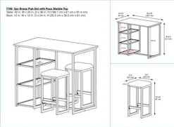 Dorel Living Tanner 3-Piece Brass Pub Set With Faux Marble Top, White 9 Dorel Living Tanner 3-Piece Brass Pub Set With Faux Marble Top, White -Amazon Store 51aN3gSlakL