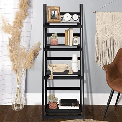DEARYOU Ladder Shelf,4-Tier Storage Standing Organizer Modern Shelf With Metal Frame,Ladder-Shaped Plant Flower For Office,Bedroom,Living Room,Black 6 DEARYOU Ladder Shelf,4-Tier Storage Standing Organizer Modern Shelf With Metal Frame,Ladder-Shaped Plant Flower For Office,Bedroom,Living Room,Black - Image 4