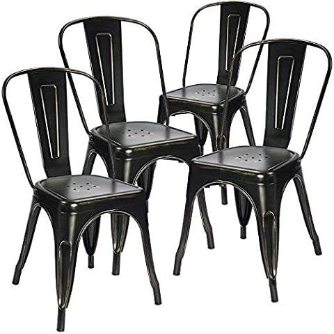 Devoko Metal Indoor-Outdoor Chairs Distressed Style Kitchen Dining Chairs Stackable Side Chairs With Back Set Of 4 (Gun) 8 Devoko Metal Indoor-Outdoor Chairs Distressed Style Kitchen Dining Chairs Stackable Side Chairs With Back Set Of 4 (Gun) - Image 6