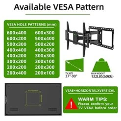 USX MOUNT 37-90 Inch Full Motion TV Wall Mount, Fits 24" Wood Studs, Wall Mount TV Bracket With Smooth Swivel, Tilt, Extension, Holds Up To 132lbs, Max VESA 600x400mm, Includes Wall Drilling Template