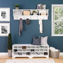 Pemberly Row 60" Wide Entryway Hanging Shelf With Hooks In White -Amazon Store 51add2gUJkL