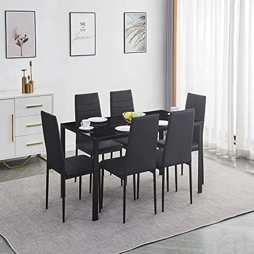 Paonne Glass Dining Table And Chair 7 Pieces Set, Dining Table Set For 6 Kitchen Room Table With 6 Chairs, Rectangular Glass Table With 4 PU Chairs 14 Paonne Glass Dining Table And Chair 7 Pieces Set, Dining Table Set For 6 Kitchen Room Table With 6 Chairs, Rectangular Glass Table With 4 PU Chairs - Image 12