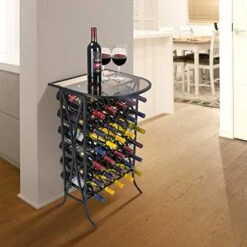 Sorbus Wine Rack Stand Bordeaux Chateau Style With Glass Table - Holds Bottles Of Wine - Elegant French Style Wine Rack To Compliment Any Space - Minimal Assembly (Wine Stand - 30 Bottles)