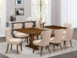 East West Furniture LASI9-88-04 Dinette Set - 8 Excellent Kitchen Chairs With Tan Fabric Linen Seat And A Gorgeous Rectangular Wooden Dining Table (Antique Walnut Finish) 13 East West Furniture LASI9-88-04 Dinette Set - 8 Excellent Kitchen Chairs With Tan Fabric Linen Seat And A Gorgeous Rectangular Wooden Dining Table (Antique Walnut Finish) -Amazon Store 51anjhsF0L. AC