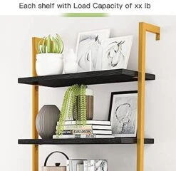 Hooseng Open Wall Mount Bookcase, Modern 5-Shelf Ladder Shelf W/Industrial Metal + Manufactured Wood Storage Organizer, Plant Display Rack, Stand Bookshelf For Home Office (Orange/Black) -Amazon Store 51atKoym9JL