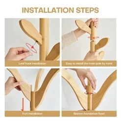 Coat Rack Freestanding Bamboo Coat Tree Rack With 8 Leaf Hooks, 3-Size Height Adjustable For Adults & Kids, Clothes Hanger Stand For Jacket, Hat, Entryway/Hallway/Corner/Bedroom, Natural -Amazon Store 51b7ufogcrL