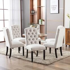 COLAMY Tufted Dining Chairs Set Of 6, Upholstered Parsons Dining Room Chairs, Fabric Kitchen Side Chair With Nailhead Trim And Wood Legs, Beige 16 COLAMY Tufted Dining Chairs Set Of 6, Upholstered Parsons Dining Room Chairs, Fabric Kitchen Side Chair With Nailhead Trim And Wood Legs, Beige -Amazon Store 51bEfTgaYML
