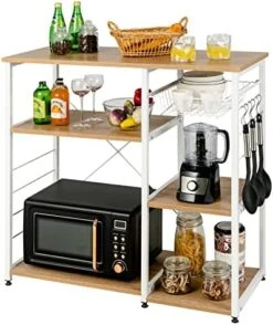 Giantex Kitchen Baker’s Rack Industrial Style Microwave Oven Stand With Wire Basket, 6 Hooks, 3 Storage Shelves, Standing Coffee Bar Table Metal Frame (Natural & White) 20 Giantex Kitchen Baker’s Rack Industrial Style Microwave Oven Stand With Wire Basket, 6 Hooks, 3 Storage Shelves, Standing Coffee Bar Table Metal Frame (Natural & White) -Amazon Store 51bLgWD54gL. AC