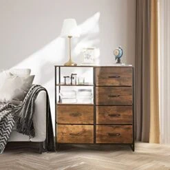 6 Drawer Dresser For Bedroom Dresser With Shelves Chest Of Drawers Clothes Organizer Fabric Drawer Dressers For Bedroom Living Room,Rustic Brown -Amazon Store 51bMzfbpmrL