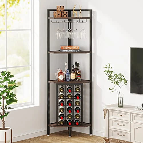 Tribesigns Corner Wine Rack With Glass Holder And Storage Shelves,4 Tier Corner Bar Freestanding Floor Wine Rack, Industrial Corner Shelf For Living Room, Dining Room,Kitchen 3 Tribesigns Corner Wine Rack With Glass Holder And Storage Shelves,4 Tier Corner Bar Freestanding Floor Wine Rack, Industrial Corner Shelf For Living Room, Dining Room,Kitchen