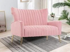 Altrobene Velvet Accent Chair Modern Wingback Comfy Chair Tufted Reading Armchair With Gold Legs For Living Room/Bedroom, Light Pink -Amazon Store 51bOGGokbsL. AC