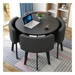 Office Conference Room Coffee Table W/ 4 Chair, Space-Saving Furniture, Small Meeting Room Table, Office Reception Round Table Simple Kitchen Dining Table Set 1 Table 4 Chairs ( Color : Black Cloth )