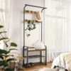 Meerveil Vintage Coat And Shoe Stand, Shoe Rack Industrial Coat Rack Clothes Stand, Hall Tree Bench With Shelf, Matt Metal Frame Shoe Rack With Coat Rack -Amazon Store 51bXVse0i0L