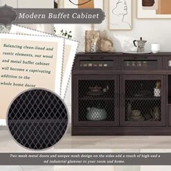 LUMISOL Sideboard Buffet Server Storage Cabinet With Metal Mesh Doors, Kitchen Buffet With 4 Drawers And Wineglass Holders -Amazon Store 51bbfffpnLL