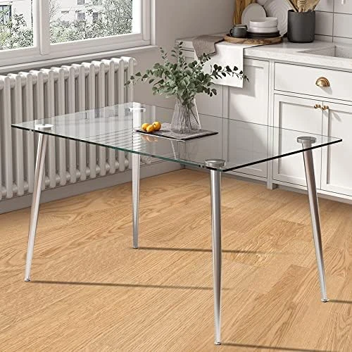 Glass Dining Table For 4 With 47 Inch Clear Rectangular Glass Top, 0.31" Modern Tempered Glass Kitchen Table Furniture With 4 Light Wood Grain Coated Metal Legs For Home Office Kitchen Dining Room 9 Glass Dining Table For 4 With 47 Inch Clear Rectangular Glass Top, 0.31" Modern Tempered Glass Kitchen Table Furniture With 4 Light Wood Grain Coated Metal Legs For Home Office Kitchen Dining Room - Image 7