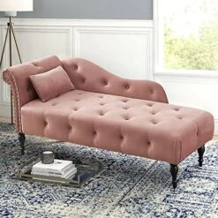 Holaki Velvet Chaise Lounge,Indoor Accent Chaise Chair With Pillow,Button Tufted Right Arm Facing Lounge Chair With Nailhead Trim & Solid Wood Legs,Modern Sleeper Sofa For Living Room (White) -Amazon Store 51biuTjEXEL. AC