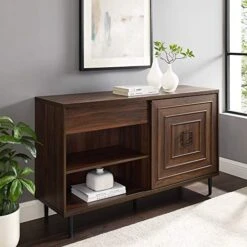 Walker Edison Mid-Century Modern Wood Kitchen Buffet Sideboard-Entryway Serving Storage Cabinet Doors-Dining Room Console, 52 Inch, Dark Walnut