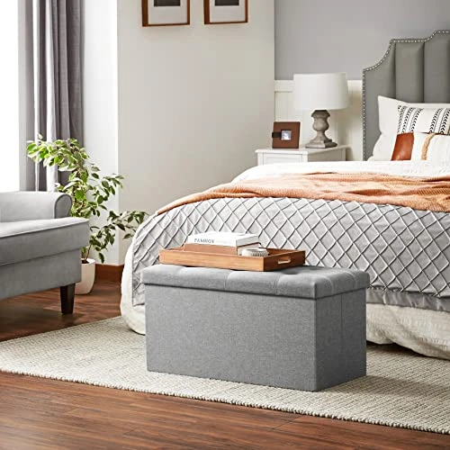SONGMICS Ottoman Storage Bench, 21 Gal. Folding Chest With Breathable Linen-Look Fabric, Holds 660 Lb, For Entryway, Living Room, Bedroom, Light Gray ULSF001G02 4 SONGMICS Ottoman Storage Bench, 21 Gal. Folding Chest With Breathable Linen-Look Fabric, Holds 660 Lb, For Entryway, Living Room, Bedroom, Light Gray ULSF001G02 - Image 2