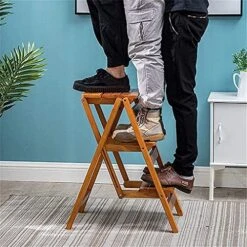 Portable Step Stoo - 2 Wood For Adult Folding Ladder 2 Tier Ladder-Shaped Plant Stand Display Rack Shelf (C) (A) -Amazon Store 51btlpr76hL