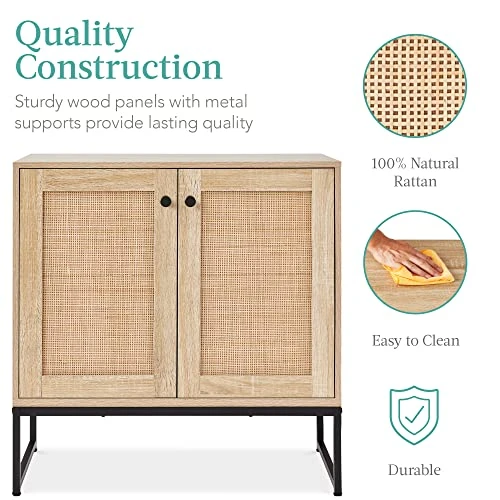 Best Choice Products 2-Door Rattan Storage Cabinet, Accent Furniture, Multifunctional Cupboard For Living Room, Hallway, Kitchen, Sideboard, Buffet Table W/Non-Scratch Foot Pads 6 Best Choice Products 2-Door Rattan Storage Cabinet, Accent Furniture, Multifunctional Cupboard For Living Room, Hallway, Kitchen, Sideboard, Buffet Table W/Non-Scratch Foot Pads - Image 4