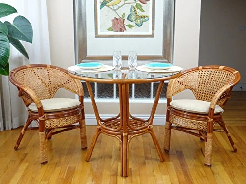 Pelangi Rattan Wicker Round Dining Table With Glass Top, Colonial 5 Pelangi Rattan Wicker Round Dining Table With Glass Top, Colonial - Image 3