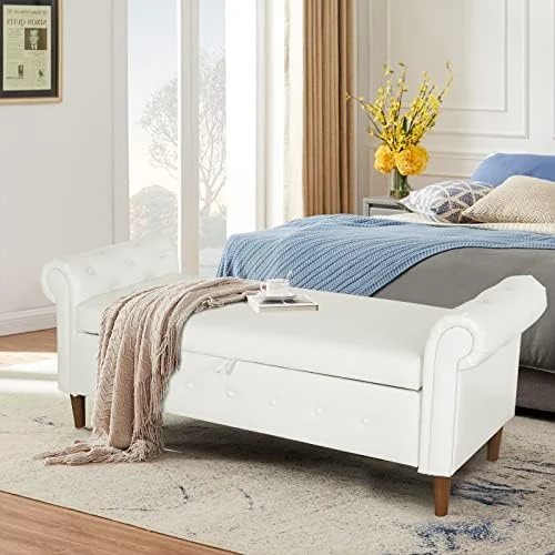 Aoowow Storage Bench For Bedroom End Of Bed Rolled Armed PU Leather Ottoman Couch Long Bench Window Sitting Fireplace Toy Storage Bench, Brown 17 Aoowow Storage Bench For Bedroom End Of Bed Rolled Armed PU Leather Ottoman Couch Long Bench Window Sitting Fireplace Toy Storage Bench, Brown - Image 15