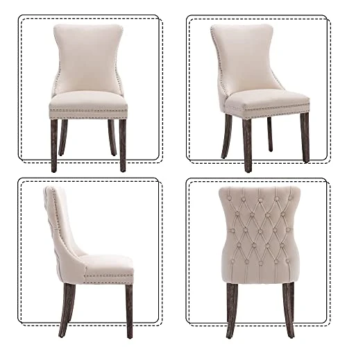 KCC Velvet Dining Chairs Set Of 4, Tufted Upholstered Wingback High-end Dining Kitchen Chair With Nailhead Solid Wood Legs, Contemporary Nikki Collection Modern Style, Beige 6 KCC Velvet Dining Chairs Set Of 4, Tufted Upholstered Wingback High-end Dining Kitchen Chair With Nailhead Solid Wood Legs, Contemporary Nikki Collection Modern Style, Beige - Image 4