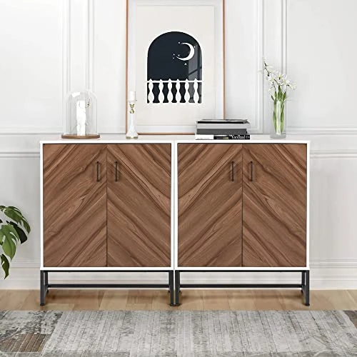 MAISON ARTS Modern Buffet Cabinet With Storage, Sideboard Storage Cabinet With 2 Doors For Living Room, Kitchen, Entryway, Hallway, 28 Inch, White 6 MAISON ARTS Modern Buffet Cabinet With Storage, Sideboard Storage Cabinet With 2 Doors For Living Room, Kitchen, Entryway, Hallway, 28 Inch, White - Image 4