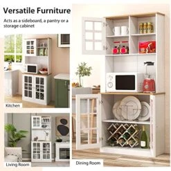 CHEFJOY Kitchen Pantry Storage Cabinet, 72” Kitchen Buffet Hutch With Open Countertop, Adjustable Shelf & Tempered Glass Doors, Tall Standing Storage Cupboard For Kitchen & Dinning Room, White -Amazon Store 51c16Tmm8ML