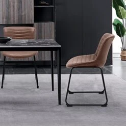 Chairelax Dining Chair Set Of 2, Synthetic Leather Modern Design Bar Chair With Metal Legs For Kitchen Bar Counter Restaurant Dining Room Living Room (Reddish Brown) -Amazon Store 51c5iXV6SvL