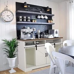 PHI VILLA Farmhouse Coffee Bar Cabinet - Sliding Barn Door Kitchen Sideboard Buffet Storage Cabinet… -Amazon Store 51cASqsgq3S