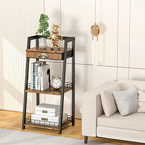 Keomaisyto 3-Tier Bathroom Ladder Shelf, Bathroom Floor Storage Shelf With Drawer, Freestanding Tower Shelf, Open Shelving Unit For Bathroom Living Room Balcony 7 Keomaisyto 3-Tier Bathroom Ladder Shelf, Bathroom Floor Storage Shelf With Drawer, Freestanding Tower Shelf, Open Shelving Unit For Bathroom Living Room Balcony - Image 5