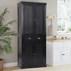 LOUVIXA Kitchen Pantry Storage Cabinet, Freestanding Cupboard With 2 Cabinets, Drawer And Adjustable Shelves, Tall Storage Cabinet For Kitchen, Dinning Room, Living Room In White (White) -Amazon Store 51cDbMWGJ L. AC