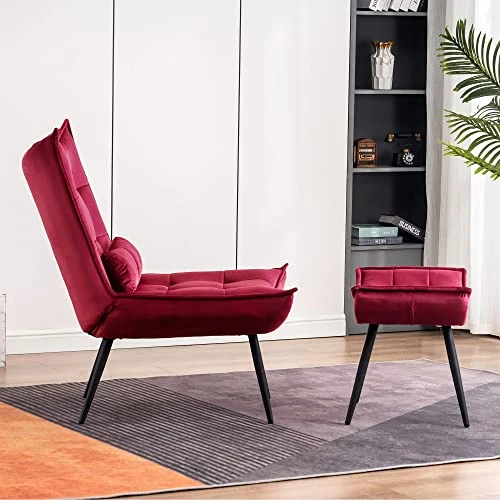 MCombo Accent Chair With Ottoman, Velvet Modern Tufted Wingback Club Chair, Upholstered Leisure Chairs With Metal Legs For Bedroom Living Room 4079 (Burgundy) 5 MCombo Accent Chair With Ottoman, Velvet Modern Tufted Wingback Club Chair, Upholstered Leisure Chairs With Metal Legs For Bedroom Living Room 4079 (Burgundy) - Image 3