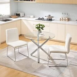 SICOTAS Dinner Table Set For 4 - Round Glass Kitchen Table With 4 Chairs, Modern Dining Table Set With Metal Legs, 5 Piece Dinning Room Table Set For Apartment Kitchen, Dining Room, Black 26 SICOTAS Dinner Table Set For 4 - Round Glass Kitchen Table With 4 Chairs, Modern Dining Table Set With Metal Legs, 5 Piece Dinning Room Table Set For Apartment Kitchen, Dining Room, Black -Amazon Store 51cIuuBshnL. AC