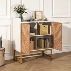 Jehiatek Sideboard, Buffet Cabinet, Cofffee Bar Cabinet, Console Storage Cabinet For Entryway, Living Room, Bathroom Kitchen Modern Storage Cabinet With Door Adjustable Shelf, White/Gold -Amazon Store 51cNqthnuVL