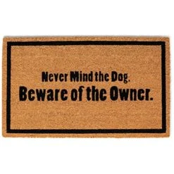 Beware Of Owner Coir Doormat - 18 X 30 Inch - Funny Door Mat - Standard Welcome Mat With Black Border And Natural Fade - Vinyl Backed - Indoor Outdoor - Front Door Entryway Mats