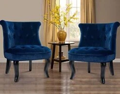TINA'S HOME Modern Fabric Armless Accent Chairs Set Of 2, Upholstered Fabric Button Single Sofa Chair With Wooden Legs For Living Room, Comfy Tufted Bedroom Chairs For Dining Room (Navy) -Amazon Store 51cPToaxhL. AC