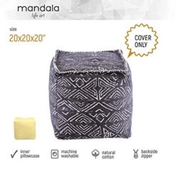 Mandala Life ART Bohemian Pouf Cube Cover- 20 Inches –Luxury, Artisan Room Decor Pouffe - Boho Chic Seating Area Ottoman -Amazon Store 51cQaiMlTEL