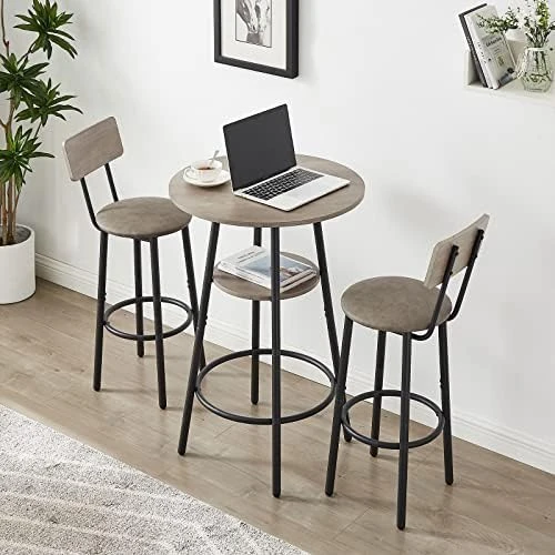 WIIS' IDEA 3-Piece Small Bar Dining Table Set For 2, Square Kitchen Table & 2 Barstools Chairs With PU Soft Seat And Backrest For Breakfast Nook, Small Space, Apartment, Grey 14 WIIS' IDEA 3-Piece Small Bar Dining Table Set For 2, Square Kitchen Table & 2 Barstools Chairs With PU Soft Seat And Backrest For Breakfast Nook, Small Space, Apartment, Grey - Image 12