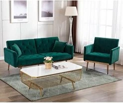 SZLIZCCC 63" Pink Velvet Couch, Tufted Loveseat Sofa, Convertible Futon Sofa Bed, Accent Sofa Recliner, Golden Metal Legs, 2 Couch Pillows, Mid Century Modern Sofas For Home Living Room Bedroom -Amazon Store 51caRCAzOCS. AC