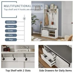 Betoko 71 Inch Entryway Bench With Sliding Barn Door, Hall Tree With Coat Rack & Storage Bench, Wood Coat Tree With Cushioned Stool & Hooks For Hallway, Living Room, Mudroom (White) (la7492) -Amazon Store 51cbKSdNyvL