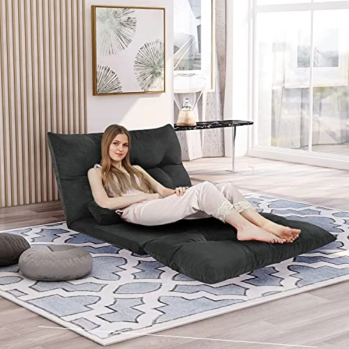 COPFASTOK Adjustable Folding Lazy Sofa Futon Bed With Two Pillows For Video Gaming, Reading And More 5 COPFASTOK Adjustable Folding Lazy Sofa Futon Bed With Two Pillows For Video Gaming, Reading And More - Image 3