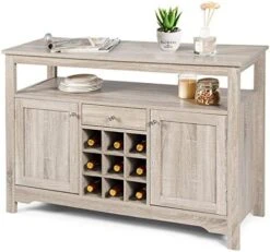Giantex Buffet Server Sideboard, Console Table, Wood Dining Table, Cupboard Table With 2 Cabinets, 1 Drawer And 9 Wine Cabinets, Storage Organizer Kitchen And Dining Room (Gray) -Amazon Store 51cn1mOl45L. AC