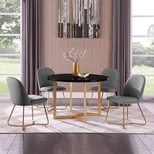 Morden Fort Round Dining Table Modern Luxaury Table With Gold Metal Legs For Dining Room, Home Kitchen, Restaurant - Black 10 Morden Fort Round Dining Table Modern Luxaury Table With Gold Metal Legs For Dining Room, Home Kitchen, Restaurant - Black - Image 8
