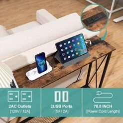 Yoobure Console Tables Entryway 47.3" Sofa Tables Narrow Long Entry Table With USB Ports Behind Couch Entrance Hallway Table With Stable Metal Support Living Room, Rustic Brown -Amazon Store 51cpDdyydRL