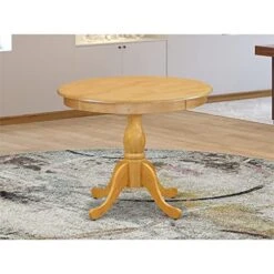 36" Antique Round Wooden Round Dining Table, Drop Leaf Dining Room Table With Pedestal Legs For Kitchen Dining Room, In Oak